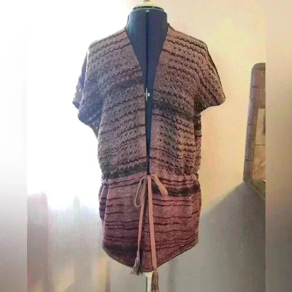 Chicos Knit Brown Shades shrug vest with waist tie Chico size 0 - Picture 2 of 7